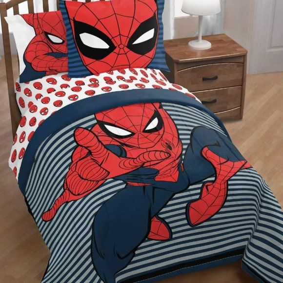 Spiderman Stripes Kids Set of 2 Reversible Solid/Bedding Microfiber